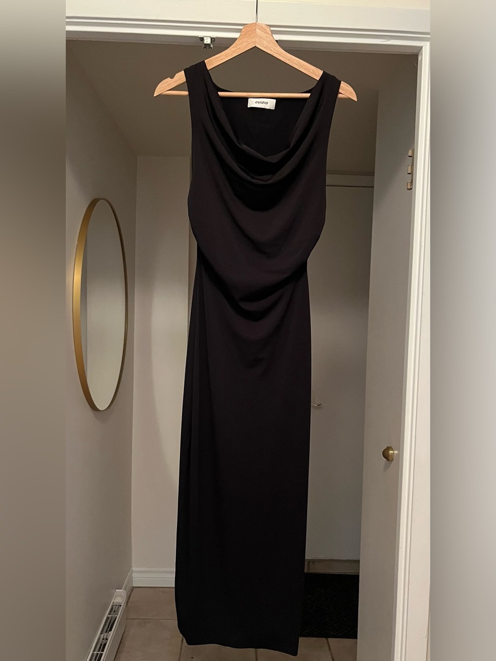 Black Sleeveless Cowl Neck Midi GUIZIO Cara Dress